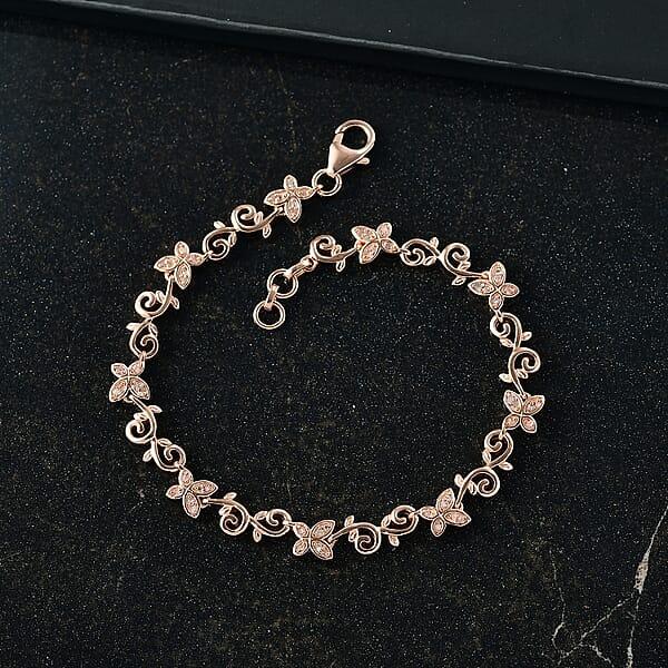 Shop Lc D'Joy Uncut Natural Pink Diamond 0.25 Ctw Butterfly Bracelet In 18K Vermeil Rose Gold Over Sterling Silver (7.25 In)