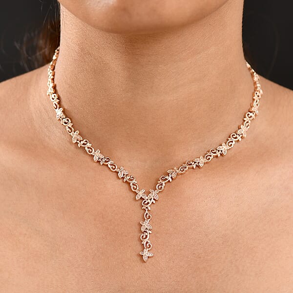 Shop Lc D'Joy Uncut Natural Pink Diamond 0.55 Ctw Butterfly Necklace In 18K Vermeil Rose Gold Over Sterling Silver 18-20 Inches