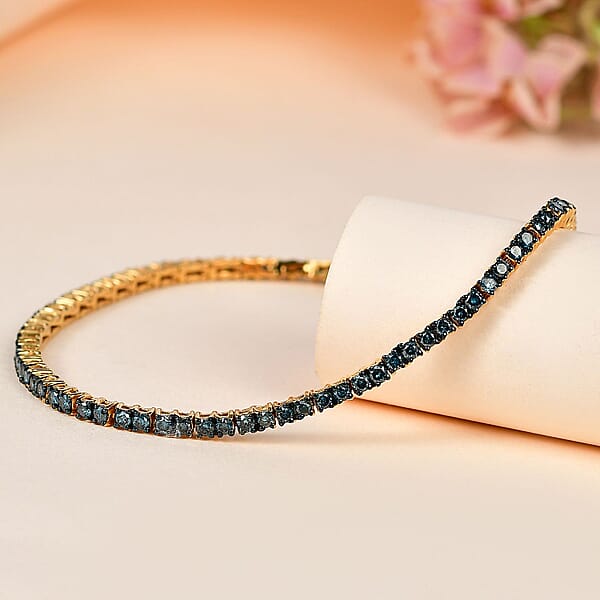 Shop Lc D'Joy Venice Blue Diamond I2-I3 Tennis Bracelet In Vermeil Yellow Gold Over Sterling Silver (7.25 In) 3.00 Ctw