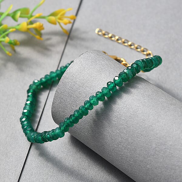 Shop Lc D'Joy Verde Onyx 20.00 Ctw Beaded Bracelet In 18K Vermeil Yellow Gold Over Sterling Silver (7.25 In)