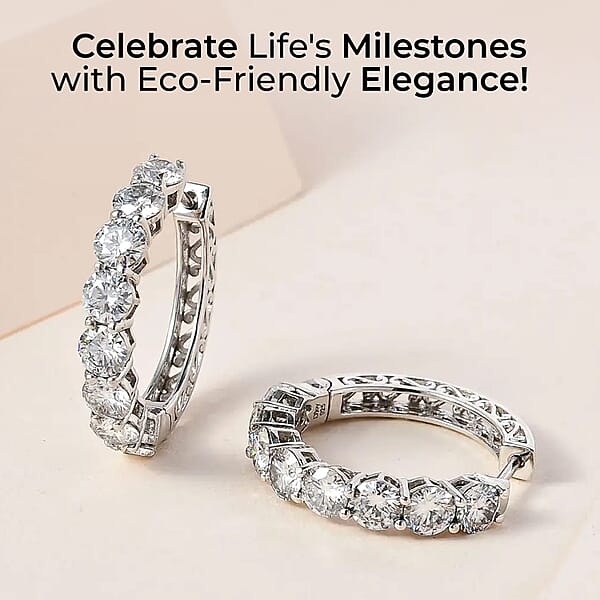 Shop Lc D'Joy White Moissanite 7.60 Ctw Classic Hoop Earrings In Rhodium Over Sterling Silver