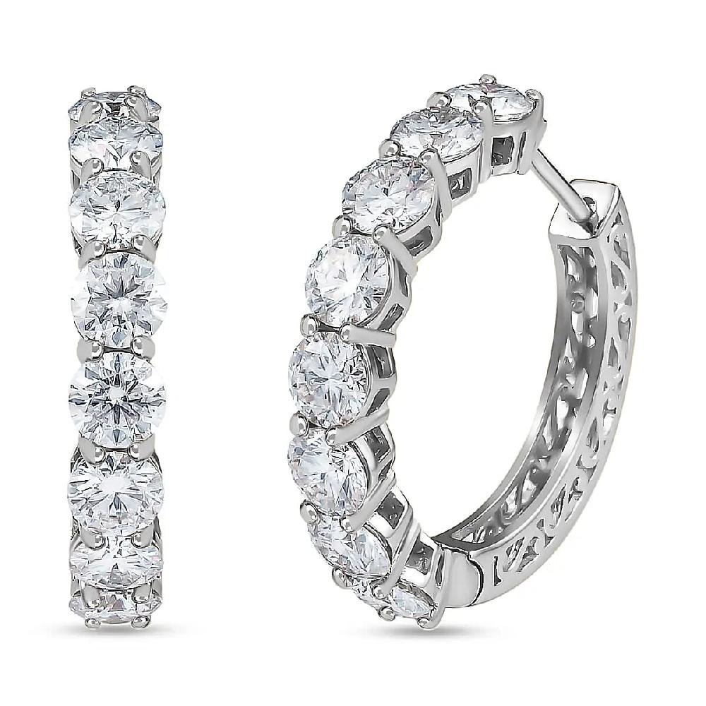 shop lc D'Joy White Moissanite 7.60 ctw Classic Hoop Earrings in Rhodium Over Sterling Silver