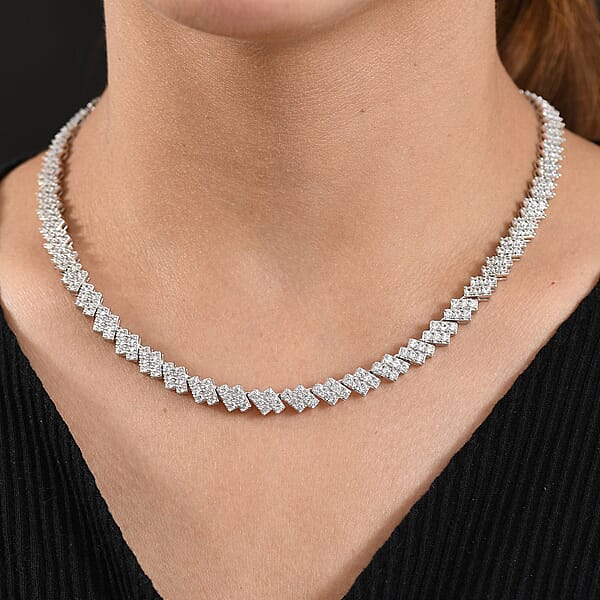 Shop Lc D'Joy White Zircon 13.65 Ctw Necklace 18 Inches In Rhodium Over Sterling Silver