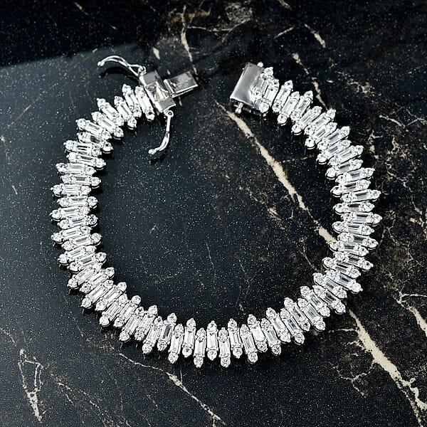 Shop Lc D'Joy White Zircon 15.75 Ctw Sunburst Bracelet In Rhodium Over Sterling Silver (6.50 In)