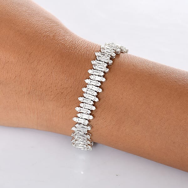 Shop Lc D'Joy White Zircon 17.75 Ctw Sunburst Bracelet In Rhodium Over Sterling Silv (7.25 In)