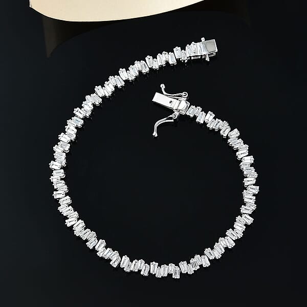 Shop Lc D'Joy White Zircon 8.20 Ctw Waves Bracelet In Rhodium Over Sterling Silver (7.25 In)