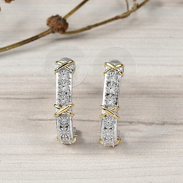 Shop Lc D'Joy XOXO Earrings In 18K Vermeil YG And Rhodium Over Sterling Silver 4.81 Grams
