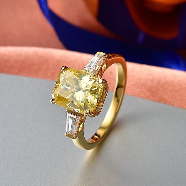 Shop Lc D'Joy Yellow And White Moissanite 3.80 Ctw Eternal Prism Ring In 18K Vermeil Yellow Gold Over Sterling Silver