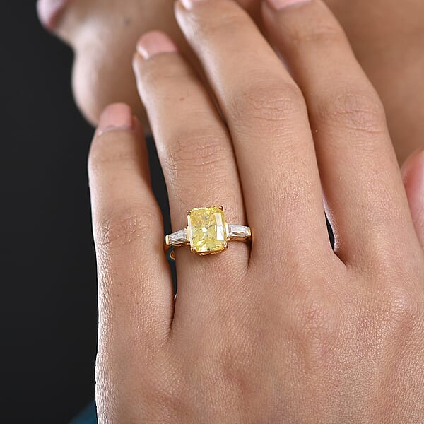 Shop Lc D'Joy Yellow And White Moissanite 3.80 Ctw Eternal Prism Ring In 18K Vermeil Yellow Gold Over Sterling Silver