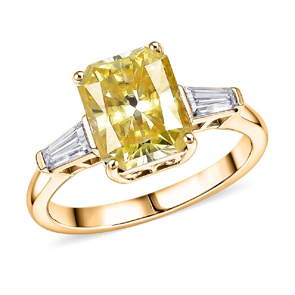 shop lc D'Joy Yellow and White Moissanite 3.80 ctw Eternal Prism Ring in 18K Vermeil Yellow Gold Over Sterling Silver