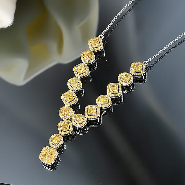 Shop Lc D'Joy Yellow Diamond 2.33 Ctw Art Deco Elegance Necklace In Rhodium Over Sterling Silver 18 Inches