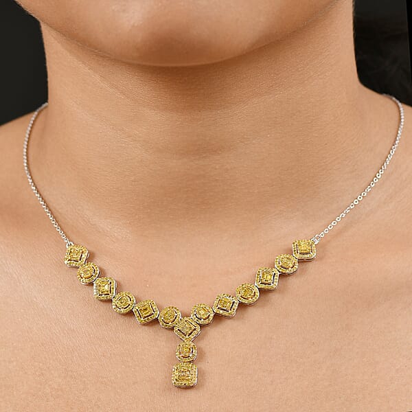Shop Lc D'Joy Yellow Diamond 2.33 Ctw Art Deco Elegance Necklace In Rhodium Over Sterling Silver 18 Inches
