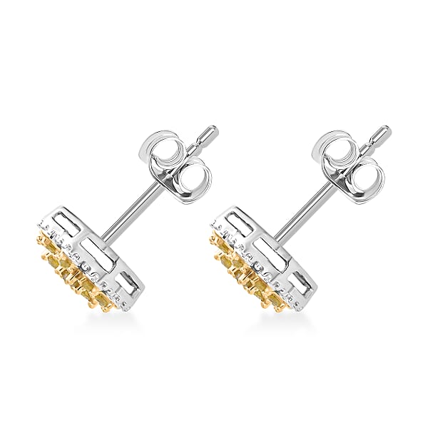 Shop Lc D'Joy Yellow Diamond Floral Earrings In Rhodium Over Sterling Silver 0.25 Ctw