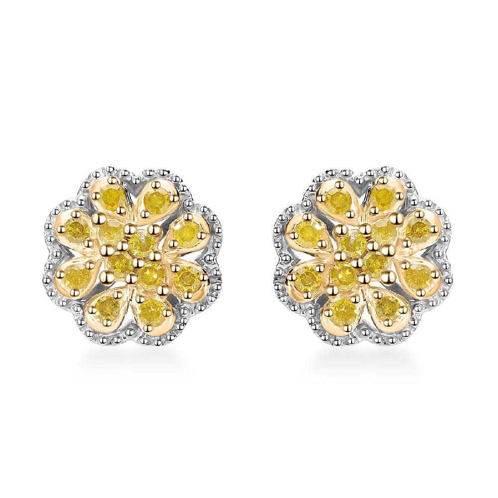 shop lc D'Joy Yellow Diamond Floral Earrings in Rhodium Over Sterling Silver 0.25 ctw