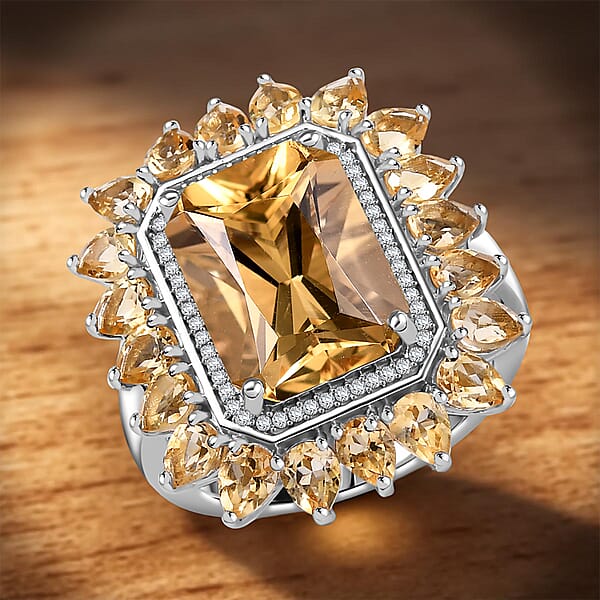 Shop Lc D'Joy Yellow Labradorite And Multi Gemstone 9.60 Ctw Celestial Bloom Ring In Rhodium Over Sterling Silver