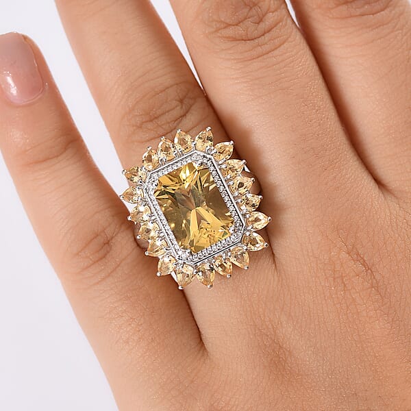 Shop Lc D'Joy Yellow Labradorite And Multi Gemstone 9.60 Ctw Celestial Bloom Ring In Rhodium Over Sterling Silver
