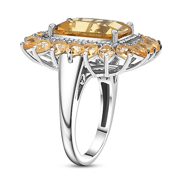 Shop Lc D'Joy Yellow Labradorite And Multi Gemstone 9.60 Ctw Celestial Bloom Ring In Rhodium Over Sterling Silver