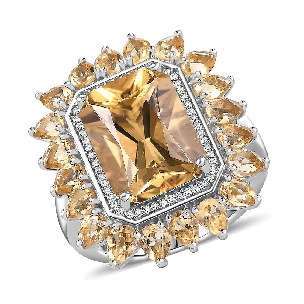 shop lc D'Joy Yellow Labradorite and Multi Gemstone 9.60 ctw Celestial Bloom Ring in Rhodium Over Sterling Silver