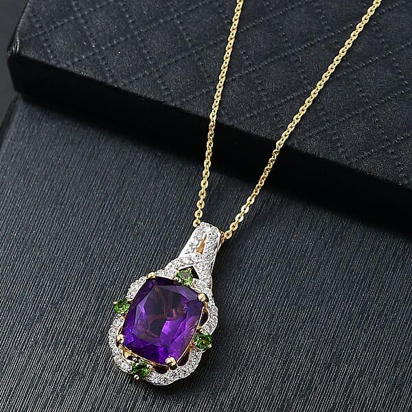 Shop Lc D'Joy Zambian Amethyst And Multi Gemstone 6.00 Ctw Art Deco Pendant Necklace In 18K Vermeil Yellow Gold Over Sterling Silver 20 Inches