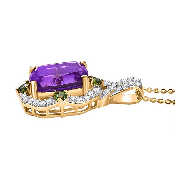 Shop Lc D'Joy Zambian Amethyst And Multi Gemstone 6.00 Ctw Art Deco Pendant Necklace In 18K Vermeil Yellow Gold Over Sterling Silver 20 Inches