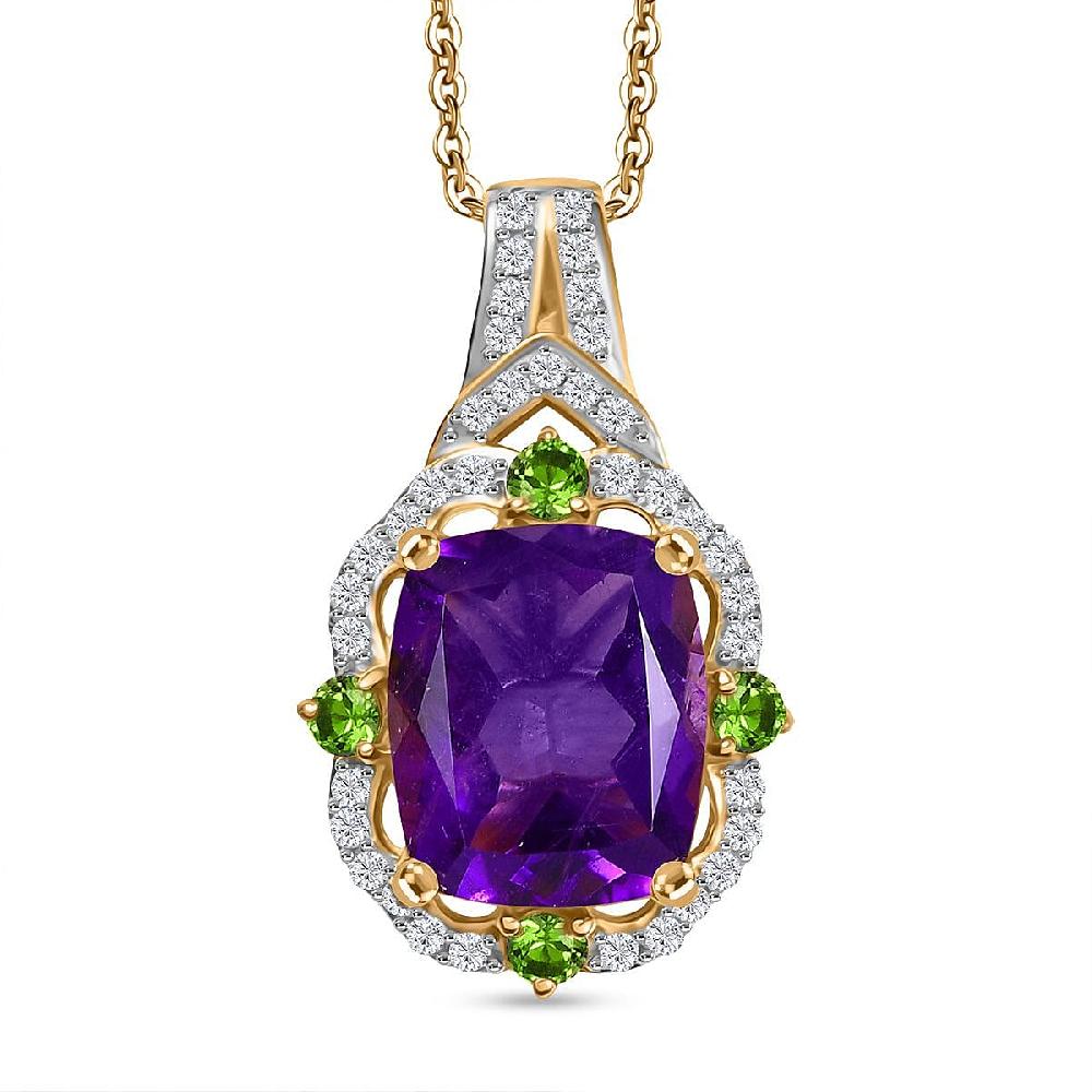 shop lc D'Joy Zambian Amethyst and Multi Gemstone 6.00 ctw Art Deco Pendant Necklace in 18K Vermeil Yellow Gold Over Sterling Silver 20 Inches