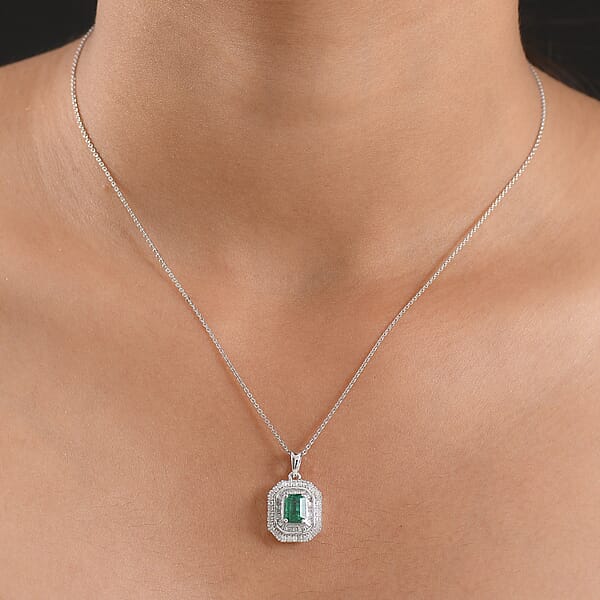 Shop Lc D'Joy Zambian Emerald Diamond Pendant Necklace In Rhodium Over Sterling Silver 1.40 Ctw (20 Inches)