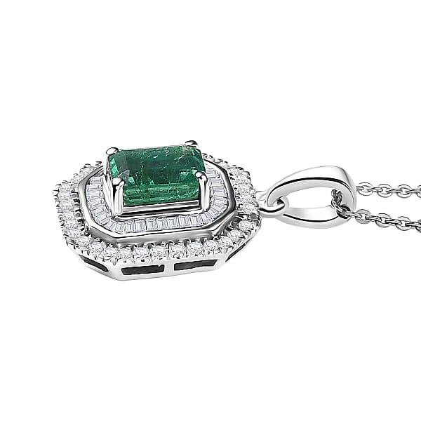 Shop Lc D'Joy Zambian Emerald Diamond Pendant Necklace In Rhodium Over Sterling Silver 1.40 Ctw (20 Inches)