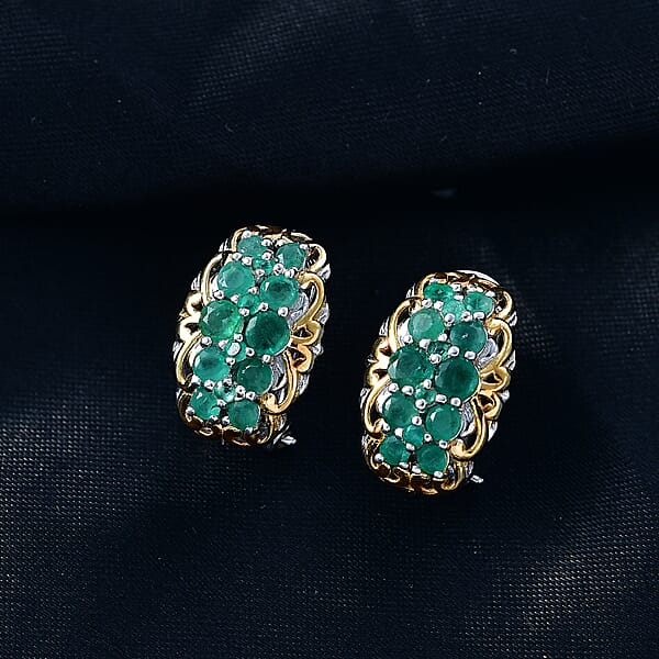 Shop Lc D'Joy Zambian Emerald Earrings In 18K Vermeil YG And Rhodium Over Sterling Silver 2.10 Ctw