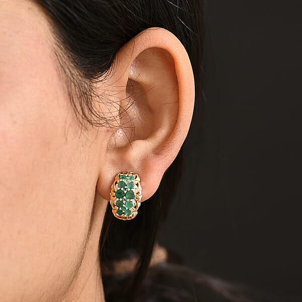 Shop Lc D'Joy Zambian Emerald Earrings In 18K Vermeil YG And Rhodium Over Sterling Silver 2.10 Ctw