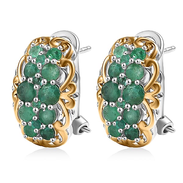 Shop Lc D'Joy Zambian Emerald Earrings In 18K Vermeil YG And Rhodium Over Sterling Silver 2.10 Ctw