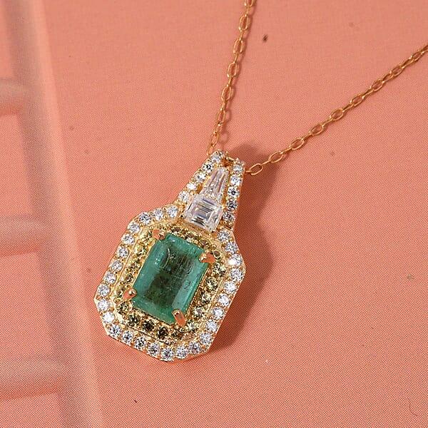 Shop Lc D'Joy Zambian Emerald Multi Gemstone Pendant Necklace In 18K Vermeil YG Over Sterling Silver 1.60 Ctw (20 Inches)