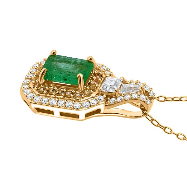 Shop Lc D'Joy Zambian Emerald Multi Gemstone Pendant Necklace In 18K Vermeil YG Over Sterling Silver 1.60 Ctw (20 Inches)