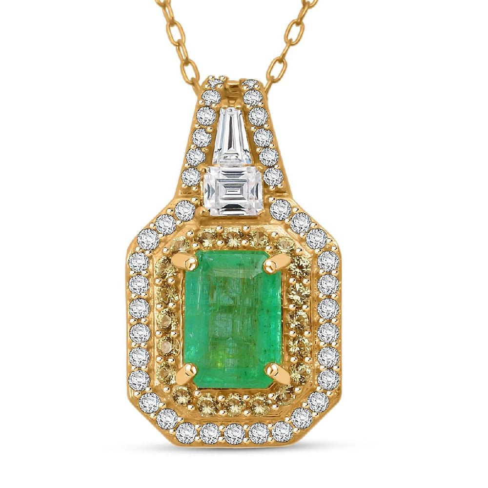 shop lc D'Joy Zambian Emerald Multi Gemstone Pendant Necklace in 18K Vermeil YG Over Sterling Silver 1.60 ctw (20 Inches)