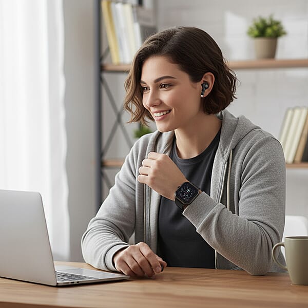 Shop Lc D8_PRO Smart Watch With Black And Orange Silicone Strap And Earbuds