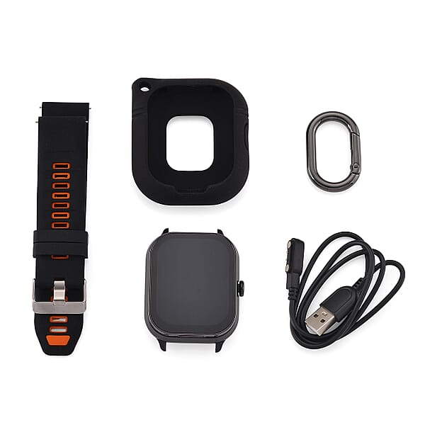 Shop Lc D8_PRO Smart Watch With Black And Orange Silicone Strap And Earbuds