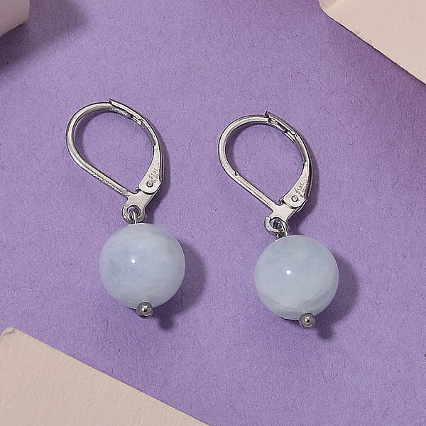 Shop Lc Dainty Aquamarine 15.00 Ctw Beaded Lever Back Earrings In Stainless Steel