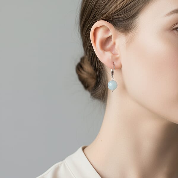 Shop Lc Dainty Aquamarine 15.00 Ctw Beaded Lever Back Earrings In Stainless Steel