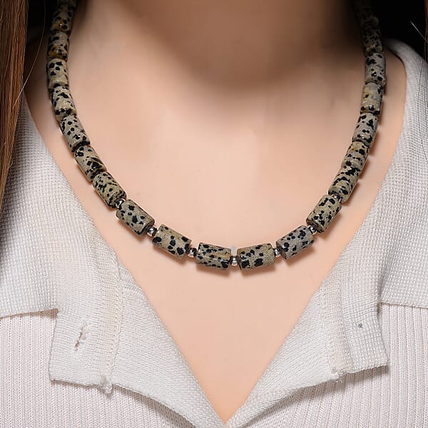 Shop Lc Dalmation Jasper 204.00 Ctw Barrel Necklace In Goldtone 18-20 Inches