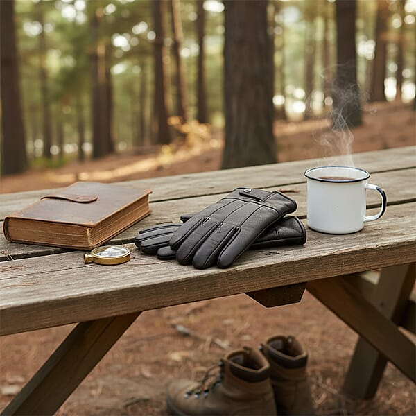 Shop Lc Dark Brown 100% Genuine Leather Gloves With Magnetic Button