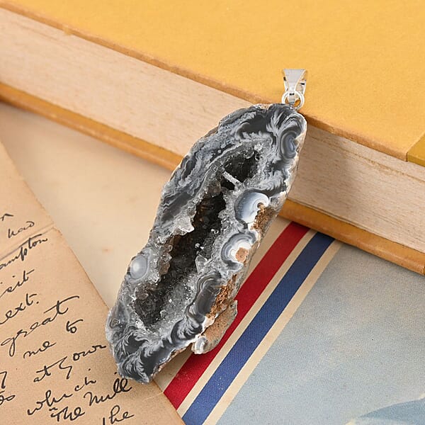 Shop Lc Dark Geode Amethyst 61.25 Ctw Slice Pendant Without Chain In Silvertone