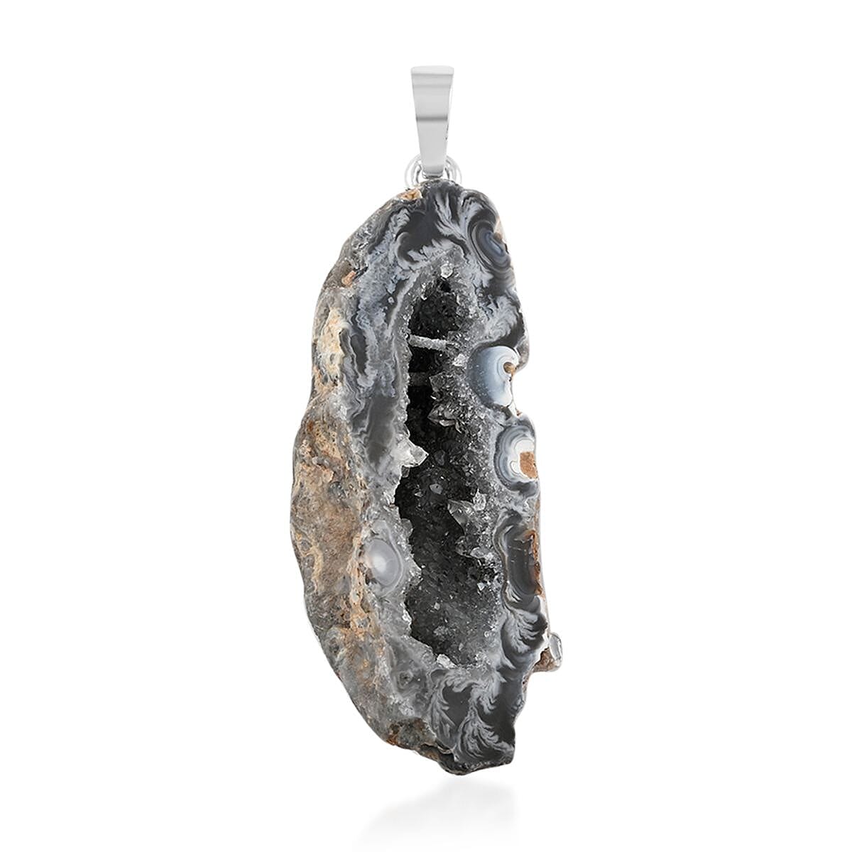 shop lc Dark Geode Amethyst 61.25 ctw Slice Pendant without Chain in Silvertone