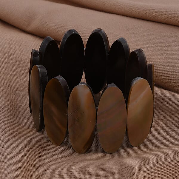 Shop Lc Dark Golden Shell Inlay Stretch Bracelet With Matching Color Resin (7.50 In) 0.10 Ctw