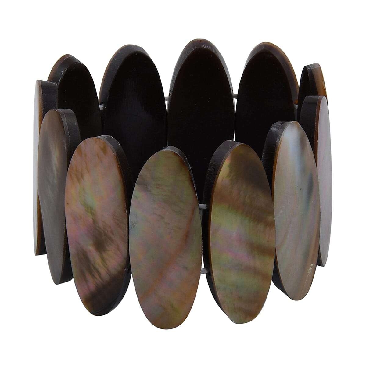 shop lc Dark Golden Shell Inlay Stretch Bracelet with Matching Color Resin (7.50 in) 0.10 ctw