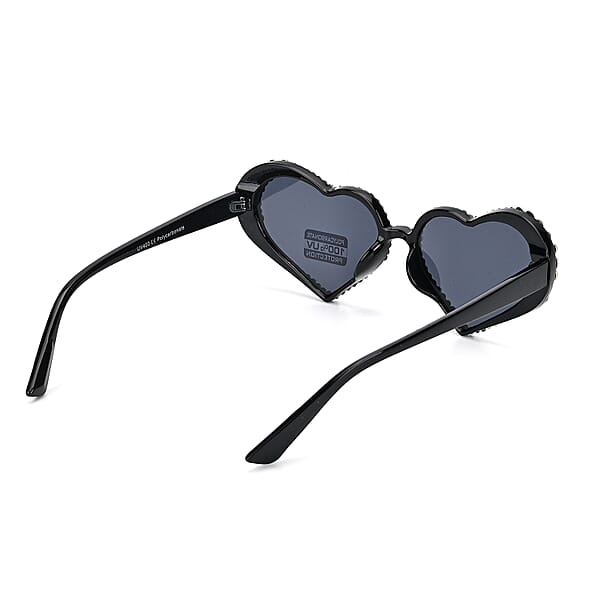 Shop Lc Dark Gray Heart Shape UV400 Sunglasses With Black Artificial Crystal Frame