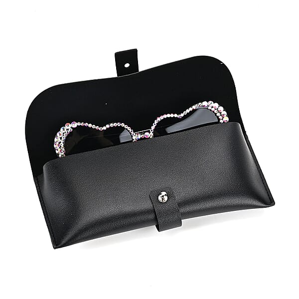 Shop Lc Dark Gray Heart Shape UV400 Sunglasses With Black Artificial Crystal Frame