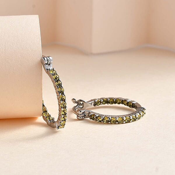 Shop Lc Designer Premium Khaki Color Austrian Crystal Inside Out Hoop Earrings In Stainless Steel