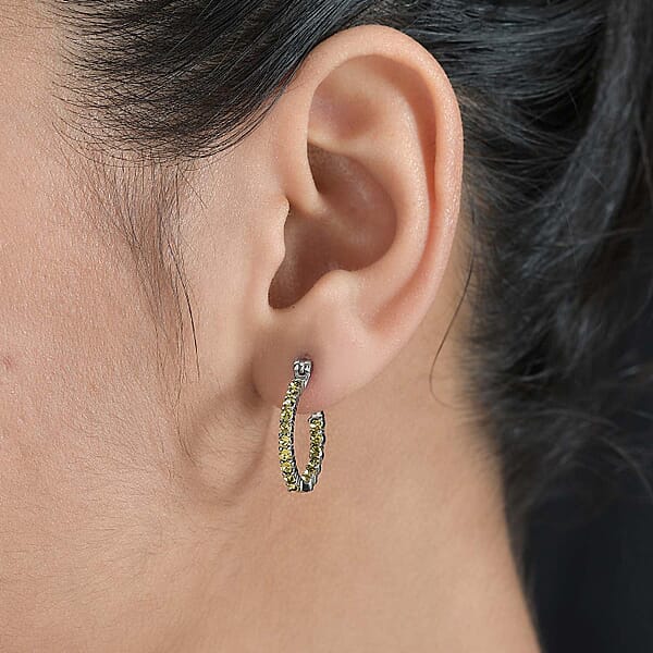 Shop Lc Designer Premium Khaki Color Austrian Crystal Inside Out Hoop Earrings In Stainless Steel
