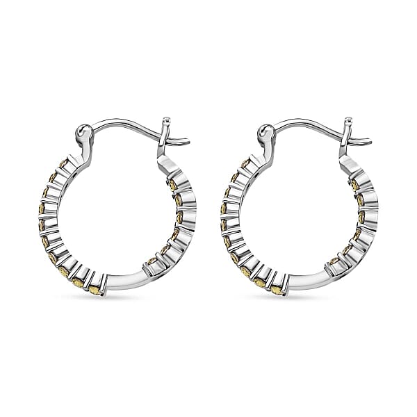 Shop Lc Designer Premium Khaki Color Austrian Crystal Inside Out Hoop Earrings In Stainless Steel