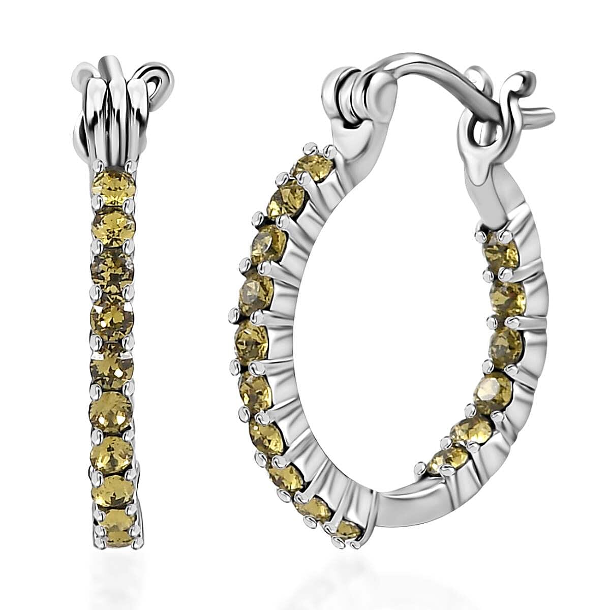 shop lc Designer Premium Khaki Color Austrian Crystal Inside Out Hoop Earrings in Stainless Steel