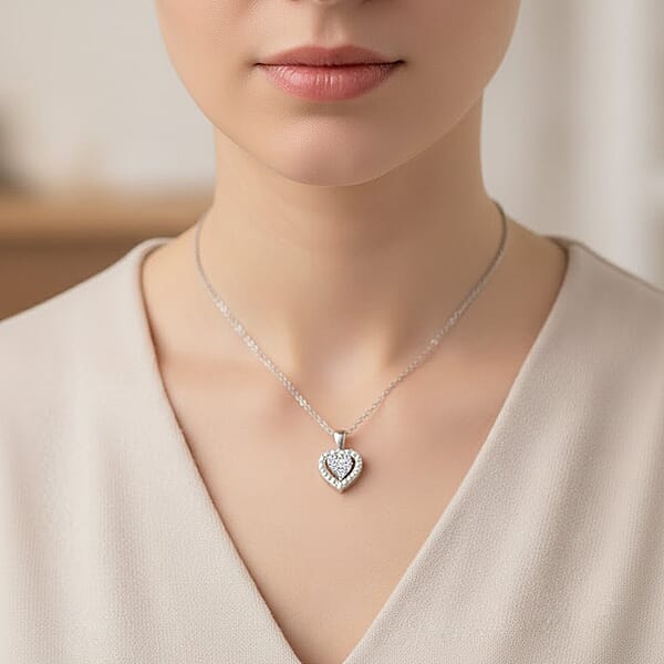 Shop Lc Diamond 0.10 Ctw Heart Pendant Necklace In Sterling Silver 18 Inches